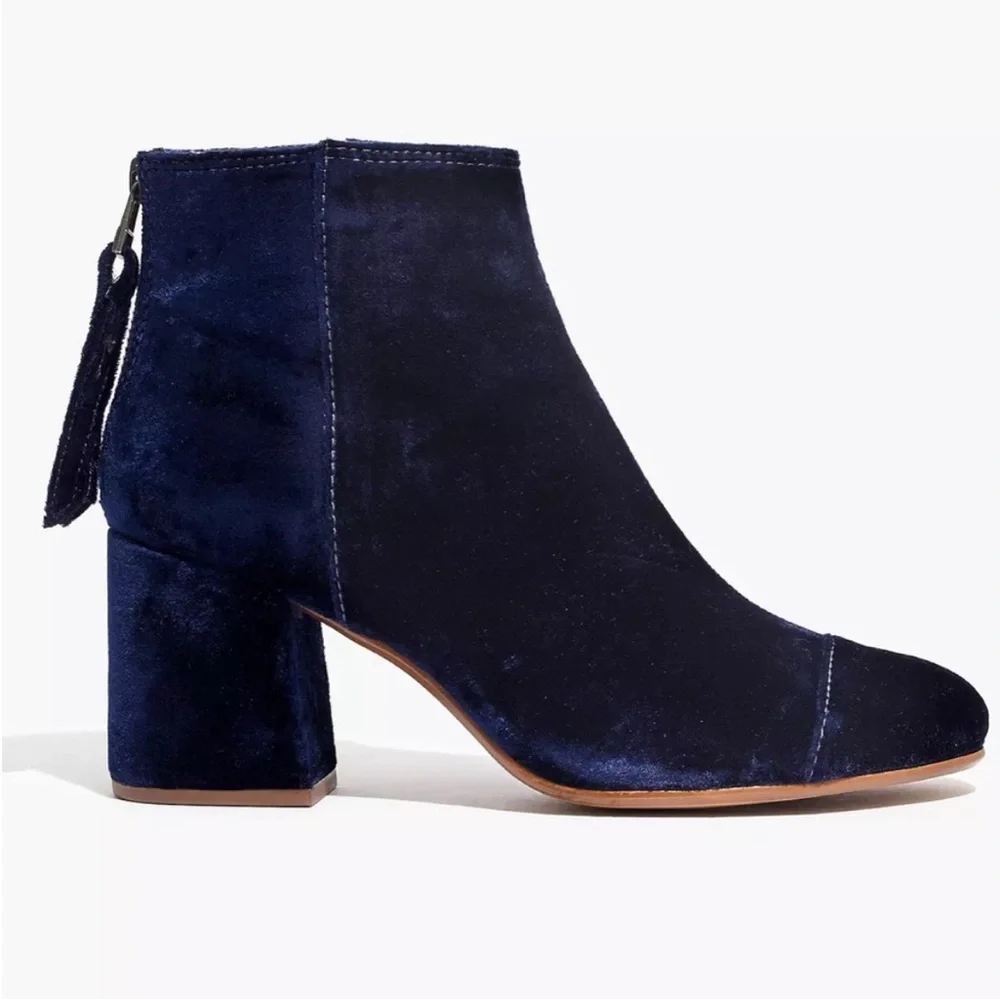 Sam Edelman The Jillian Boot Crushed Velvet Navy Blue Zipper Back Pull Size 6.5 - Picture 9 of 11